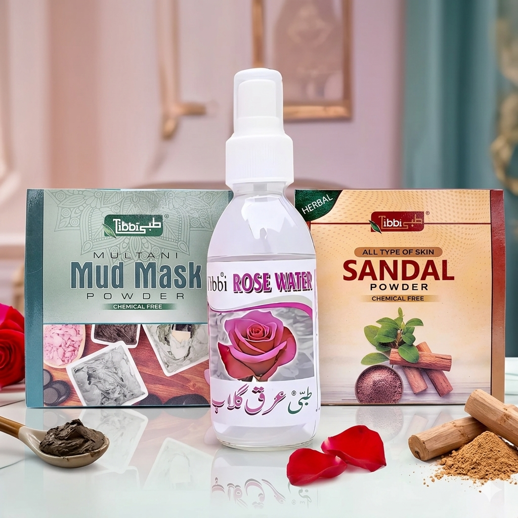 Multani Mitti + Arq e Gulab Spray + Sandal Powder Combo
